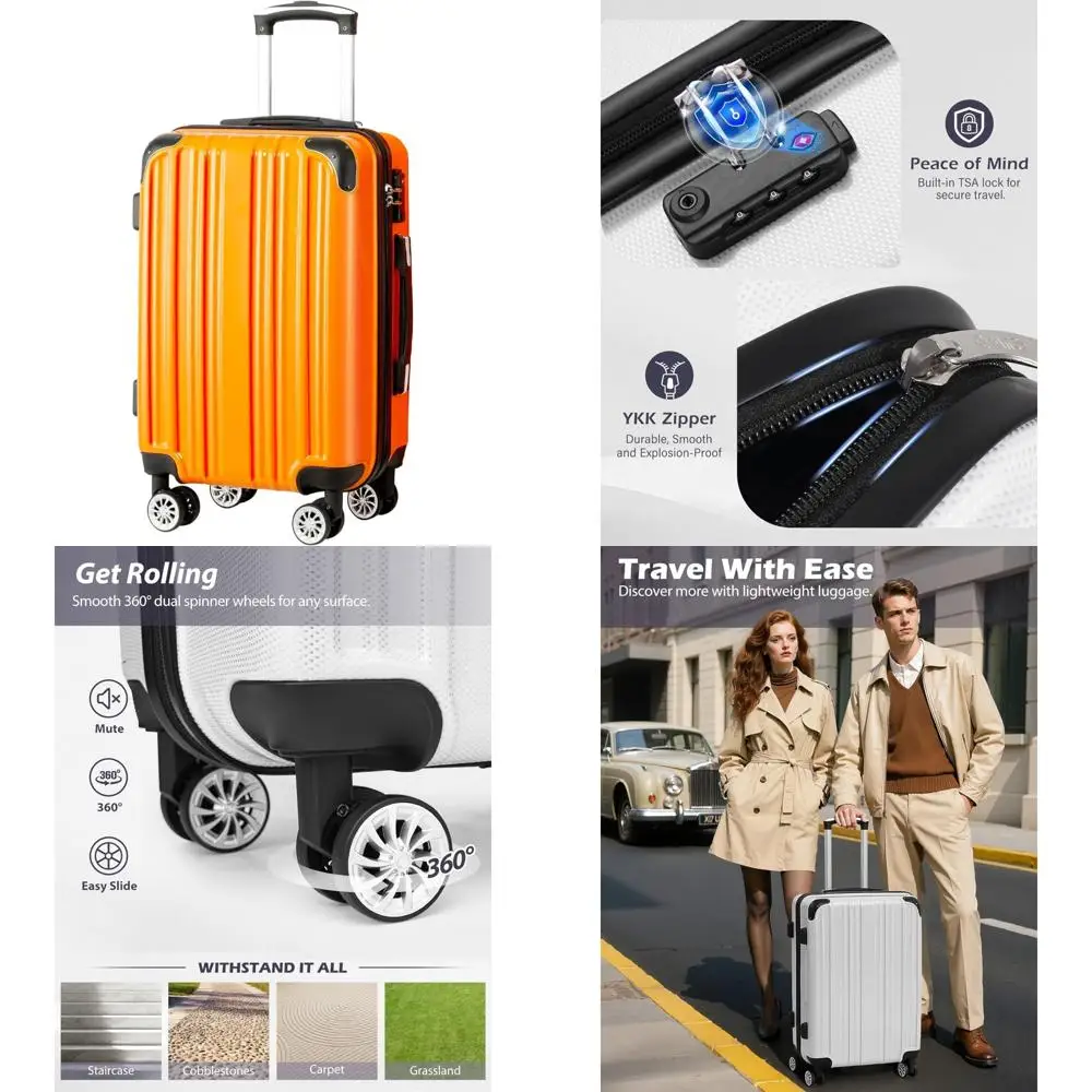 Expandable Suitcase PC+ABS Spinner 20in 24in 28in Carry-On Luggage in Orange, Medium Size 24in for Travel