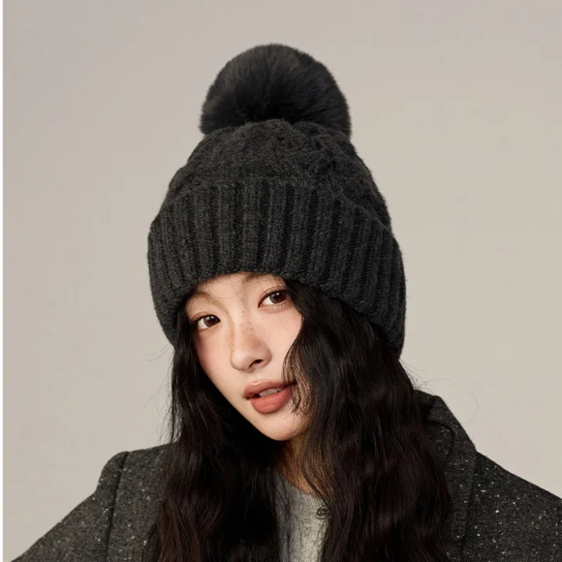 1 PC Autumn Winter New Twist Knitted Hat Warm Thick Plush Cap Skiing Cycling Outdoor sports Solid  Versatile Knitted Hat Unisex