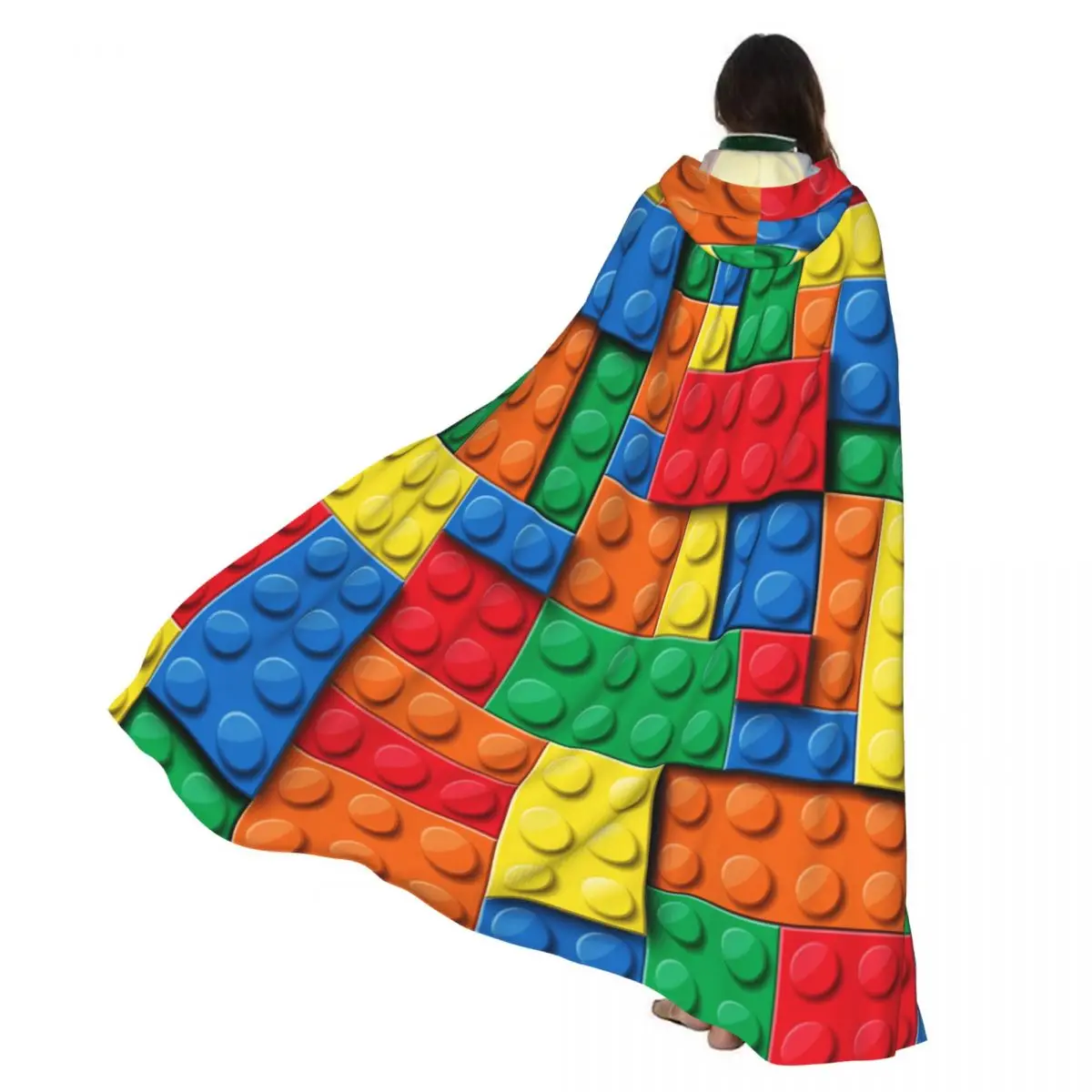 

Colorful Building Blocks Bricks Hooded Cloak Coat Halloween Cosplay Costume Vampire Devil Wizard Cape Gown Party