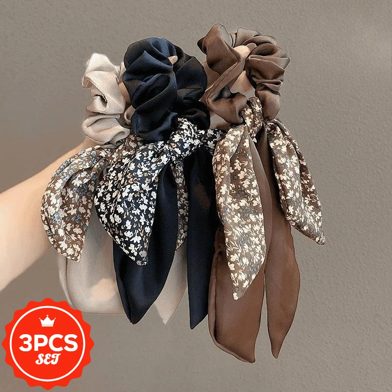 

3Pcs/set High Elastic Bow Hair Bands, Versatile Floral Print Hair Ties for Women, No Crease Hair Bands for Daily Use