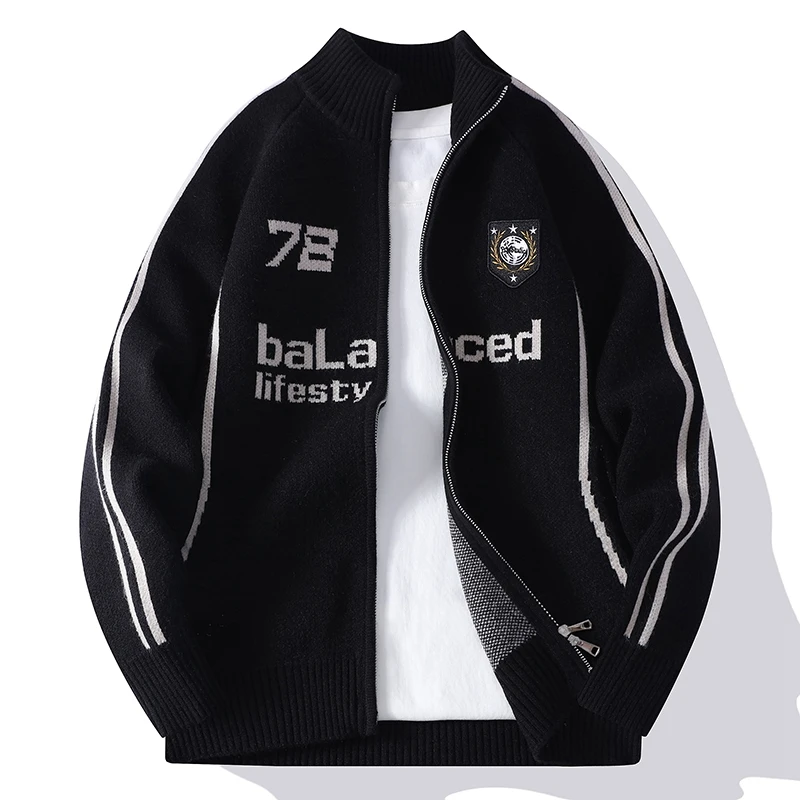 

Ретро-кардиган в американском стиле, вязаный, повседневный, мужской, весенне-осенний, из пряжи средней плотности, с воротником-стойкой, удобный, дышащий.