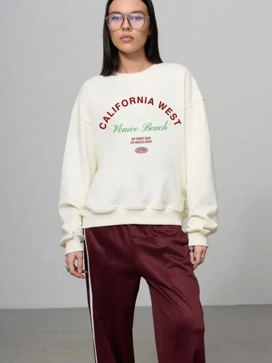 Sudaderas estéticas con estampado de insignia y letras para mujer, Jersey holgado de gran tamaño a la moda francesa, camisa blanca informal de manga larga para otoño