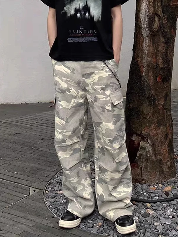

Large Size Camouflage Work Pants Men's Spring Autumn American High Street Loose Casual Haome Logging Paratrooper Pants