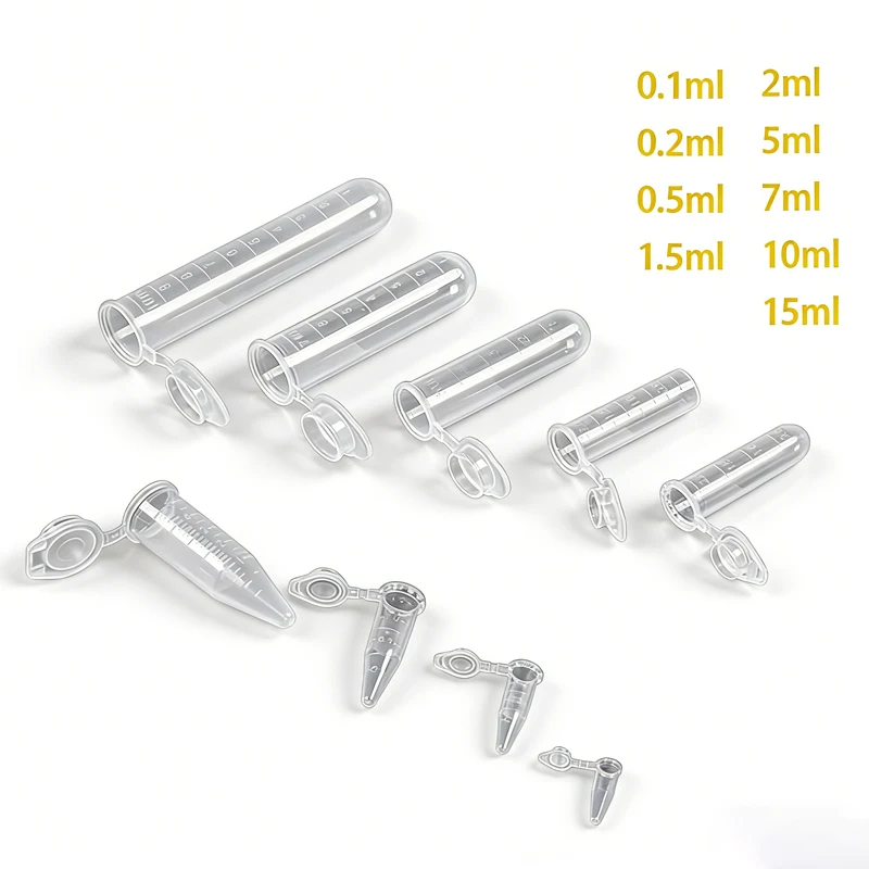 Plastic Centrifuge Tube EP Test Tube 0.1 0.2 0.5 1.5 2 5 7 10 15ml PCR Tube for Virus Samples School Experiment
