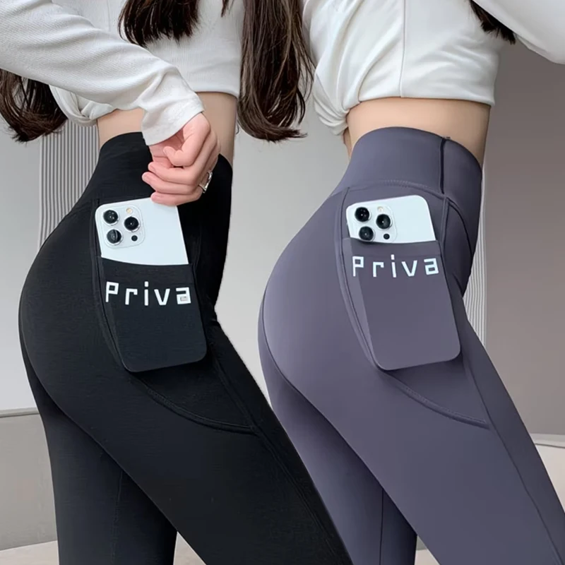 Solid Seamless Leggings with Pocket Women High Waist Butt Lifting Yoga Pants Slim Tight Workout Running Cycling Sports Leggings