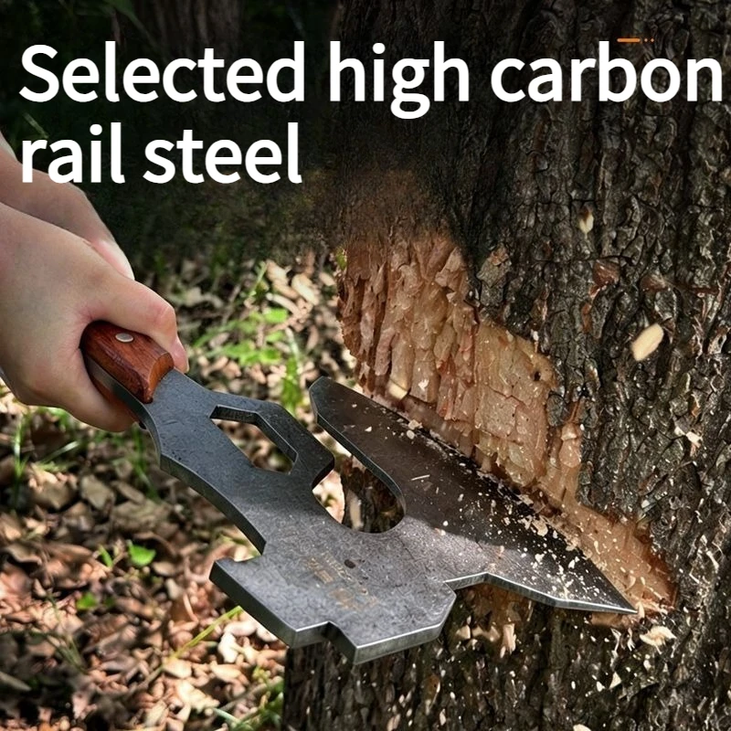 

34CM Outdoor Survival and Self-defense Integrated Tactical Axe with Wooden Handle and Multifunctional Forging Axe