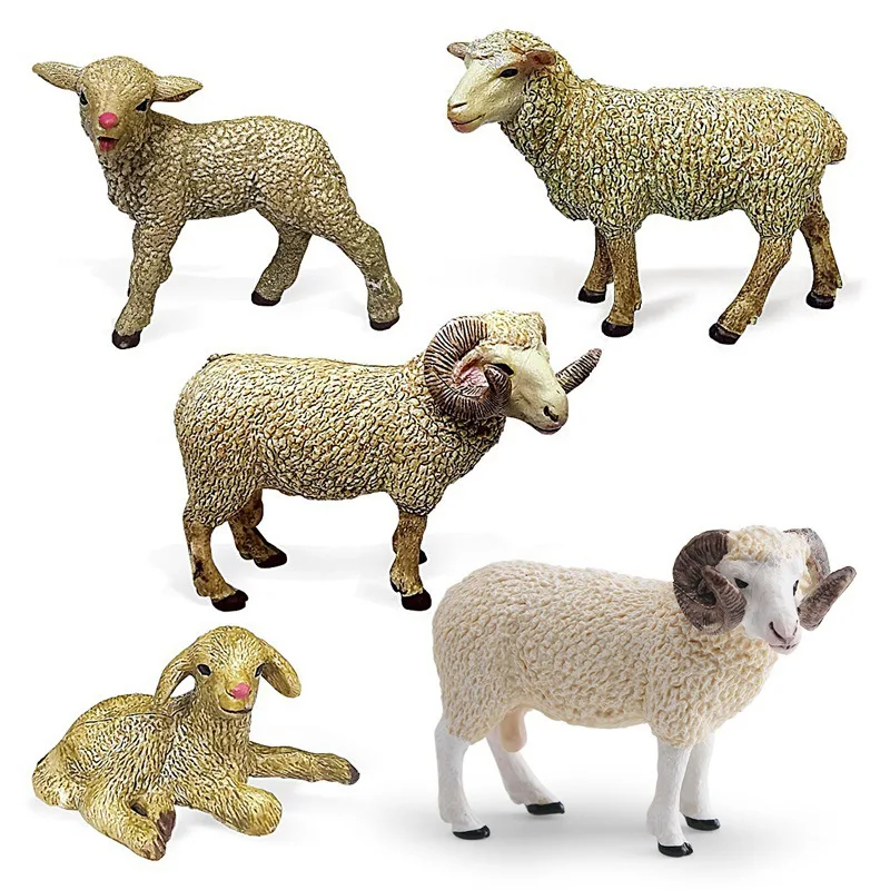 Mini Sheep Model Lamb Ewe Farm Animal Figures Miniature Farm Ranch Scene Solid Static Animal Models Desktop Decor Decoration