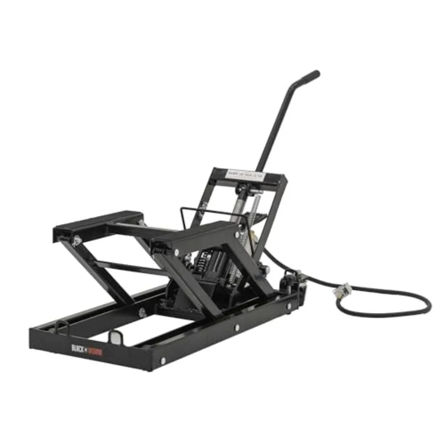 

Black Widow BW-0102 Motorcycle ATV Pneumatic Hydraulic Jack for Heavy-Duty Use Steel Construction Black Finish High Lifting Cap