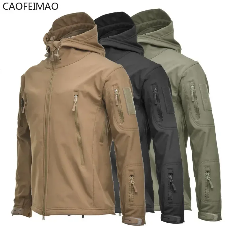 Caofeimao Jacket Men  Softair Army Jackets Techwear  Waterproof Breathable Fleece Thermal Hooded Coats