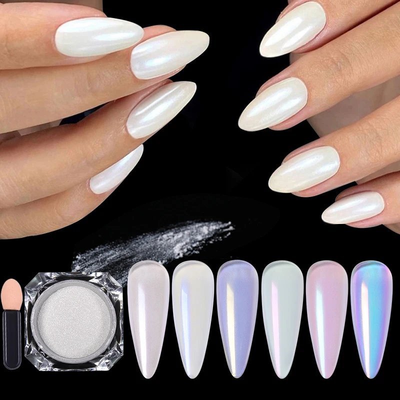 BORN PRETTY Pearl White Mirror Nail Powder Pigment Dust Nail Art Glitter Chrome Power Aurora Nails Art Dekoration Accesorios