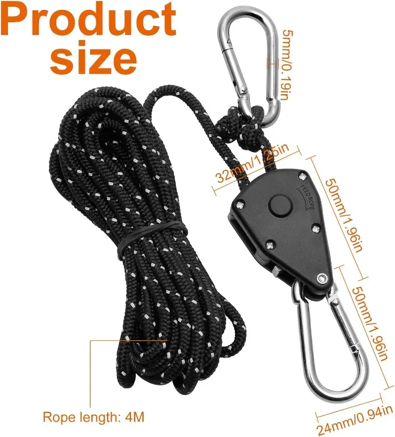 4pcs Camping Rope Set Suitable for Camping and Hiking Wheeled Camping Tent Guy Lines with Adjustable Drawstring Buckle Hooks