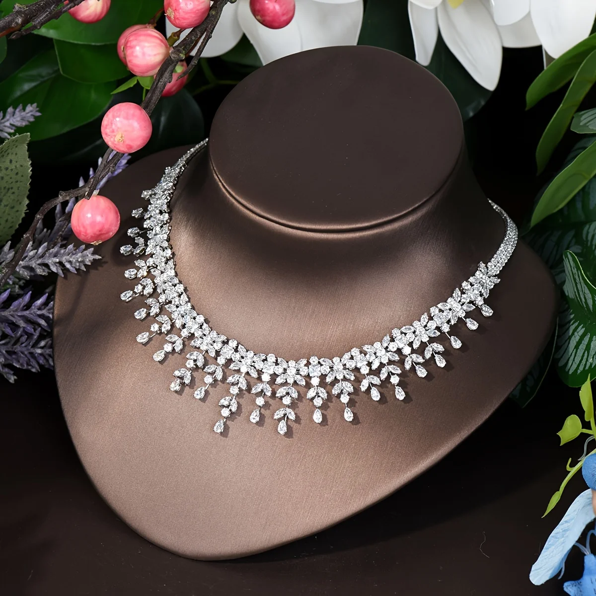 Latest Bridal Wedding Jewelry Sets High Quality Leaf Round Design Women Anniversary 4pc Necklace and Earring Sets S-346 - Image 5