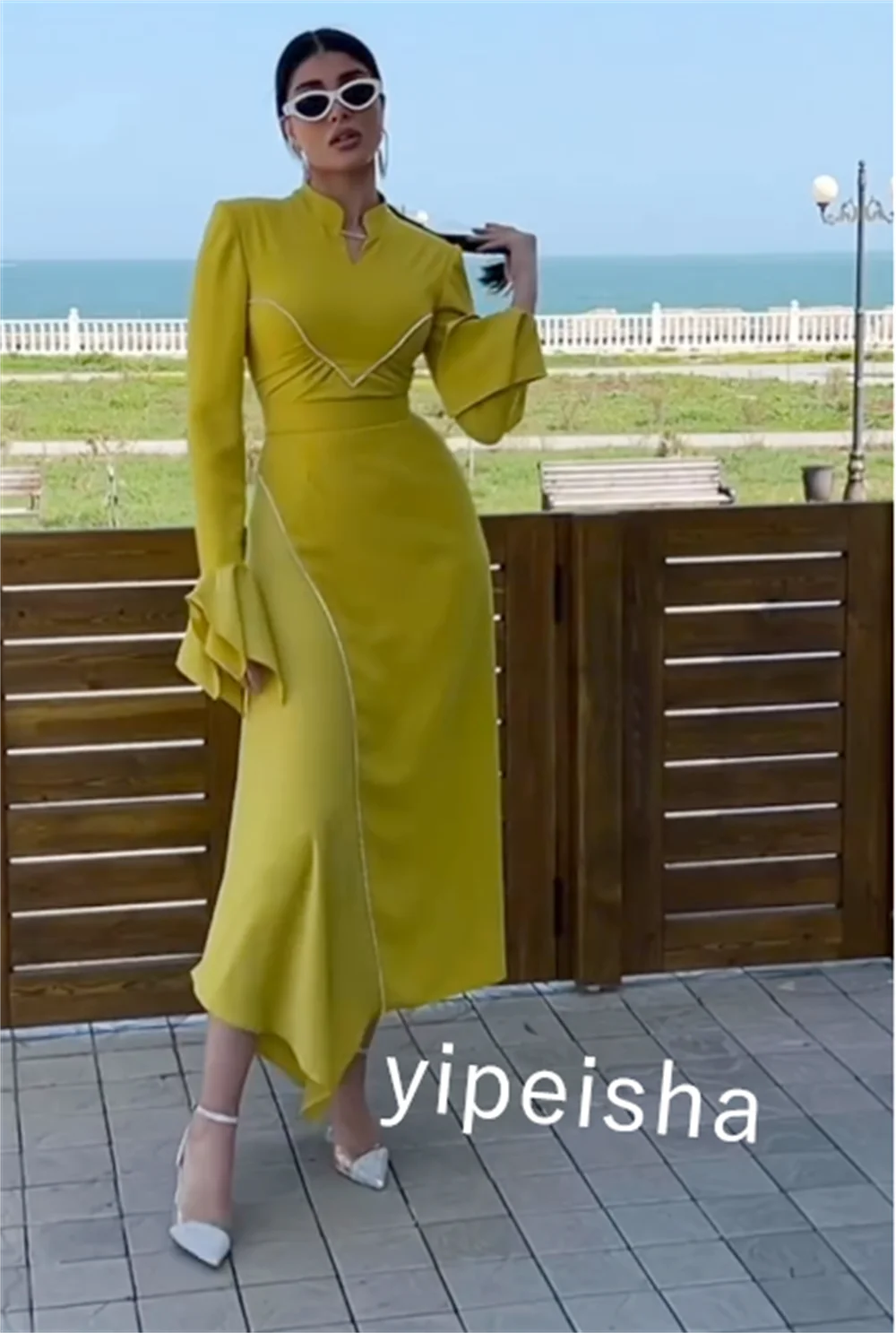 Vestido Midi con volantes y cuello en V, traje a medida para cumpleaños