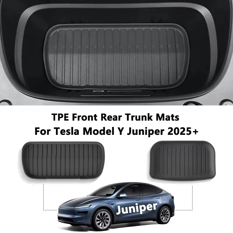 Für Tesla Model Y Juniper 2025 Vordere und Hintere Kofferraummatte TPE Untere Aufbewahrungsbox-Polster Schutzabdeckung Laderaumauskleidung Kofferraumwanne Bodenmatte