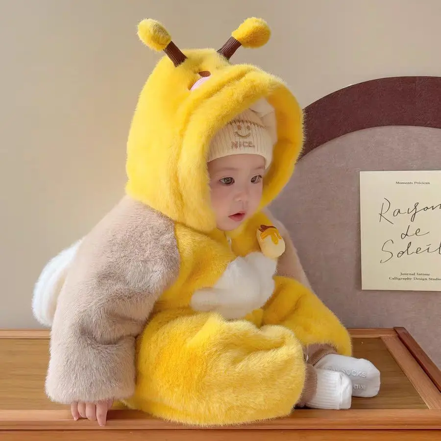Baby Autumn Winter Jumpsuit Thick Super Cute Hooded Thick Rompers 2026 New Cartoon Warm Rompers Outerwear