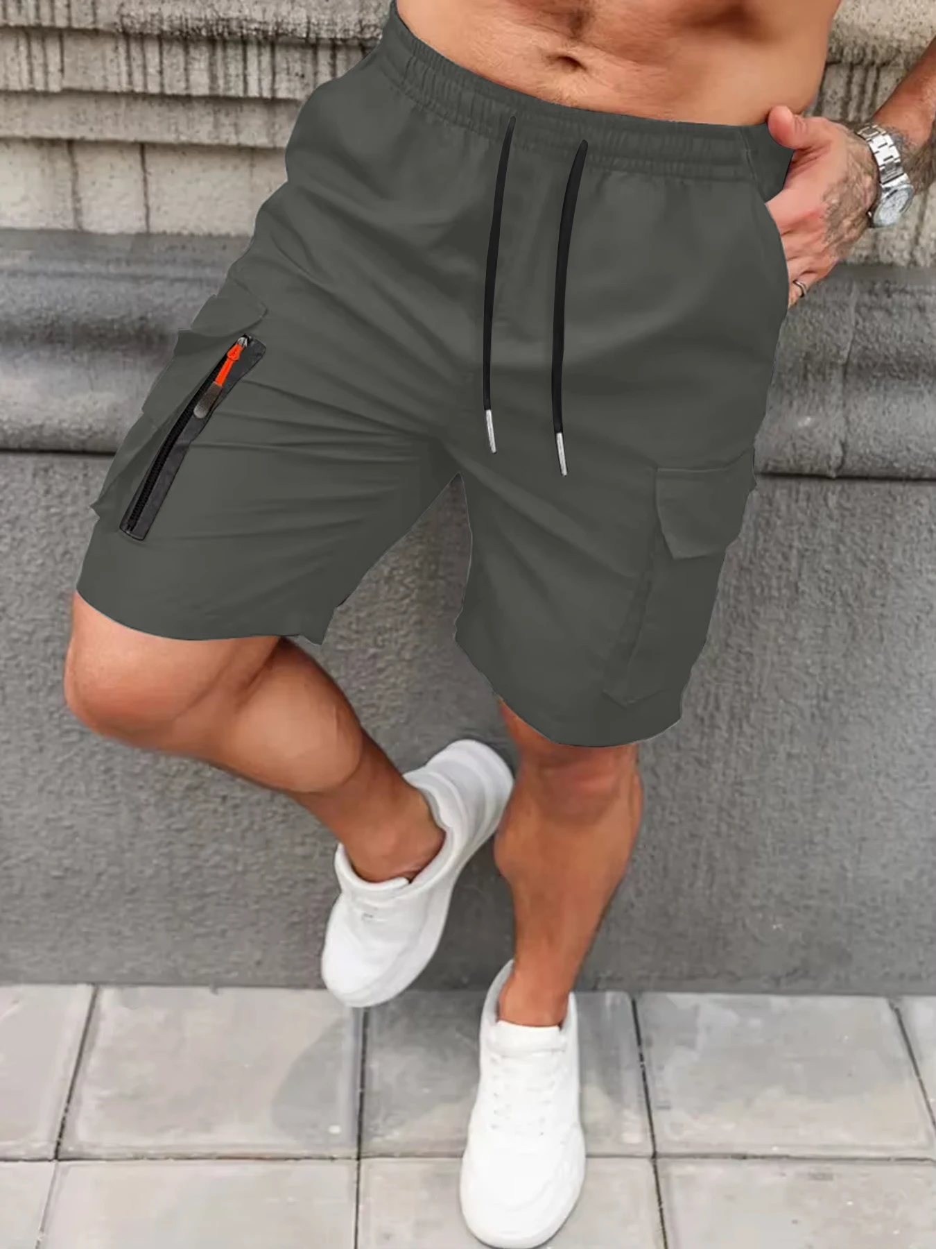 Men's Casual Shorts — Woven, Non-Stretch Fabric — Soft & Comfortable — Simple Solid Color Design — Ideal for Outdoor Jogging — M view 4