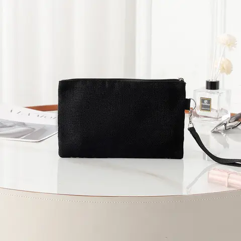 กระเป๋าผ้าใบสีดำใหม่สำหรับเด็กผู้หญิงกระเป๋าแต่งหน้ามีซิปแฟชั่นกระเป๋าขนาดเล็ก