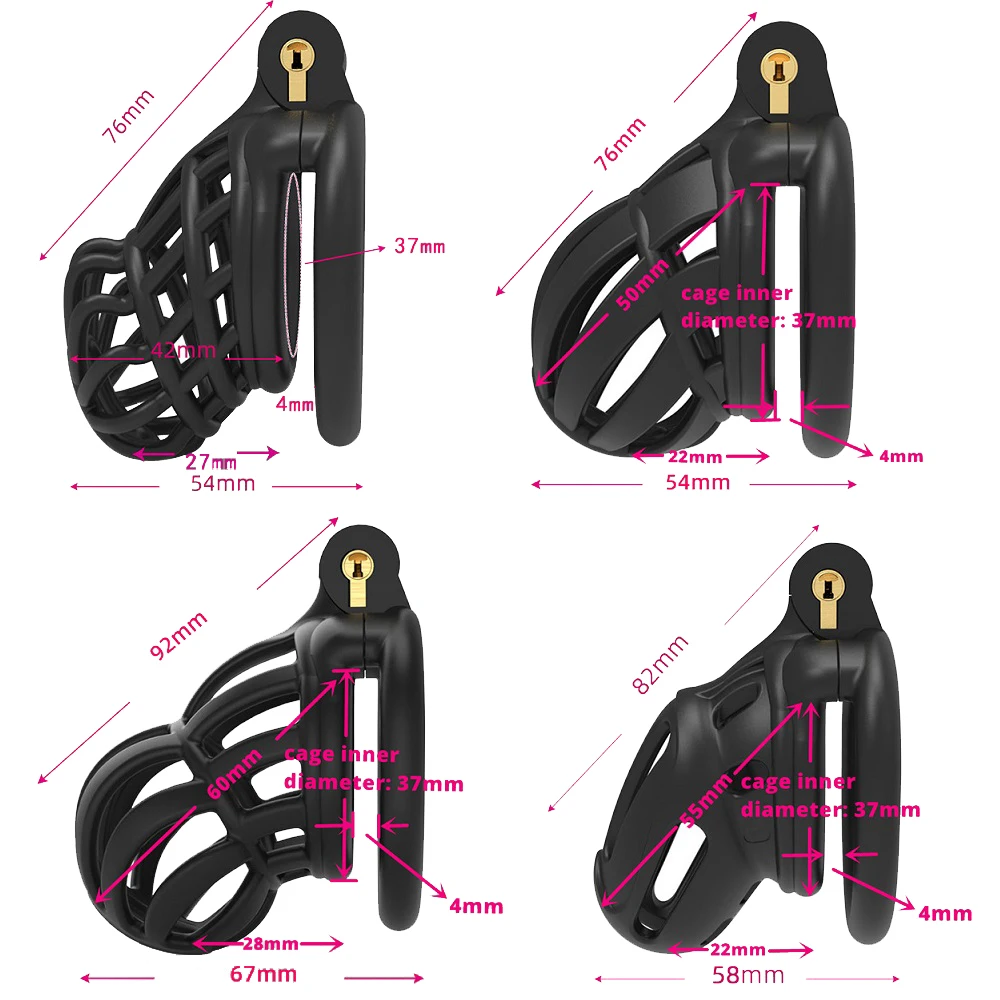 Male Lightweight Curved Cobra Chastity Cage Device 4 Cock Rings Set Penis Cage Lock Bondage Trainer Belt Slave Sex Toy For Man