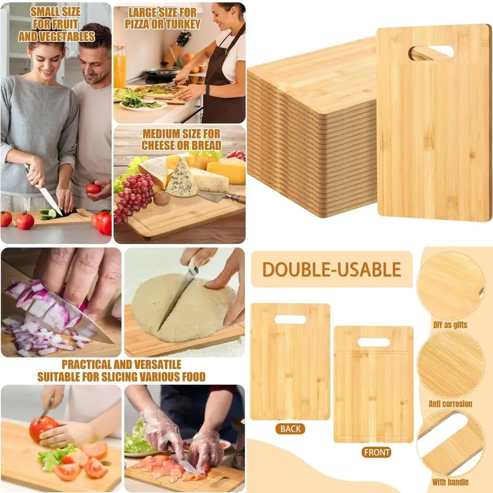 

Set of 12 Bamboo Cutting Boards with Handles, Engraved Blanks, 12x8 Inches, Ideal for Kitchen Use