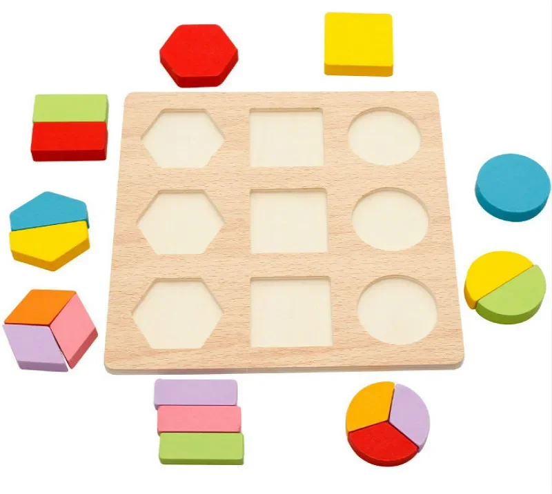 Wooden Geometric Shapes Montessori Puzzle Sorting Math Bricks Preschool Learning Educational Game Baby Toddler Toys for Children