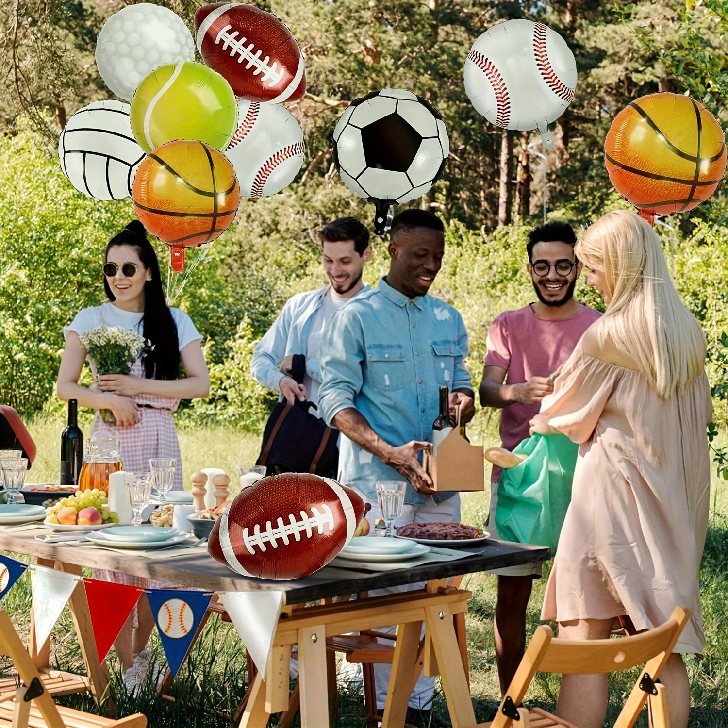 14-teiliges Set Sportballons aus Aluminiumfolie, 45,7 cm, für Baseball, Basketball, Fußball, Volleyball, Tennis, Golf, Party-Dekorationen – Detail 1