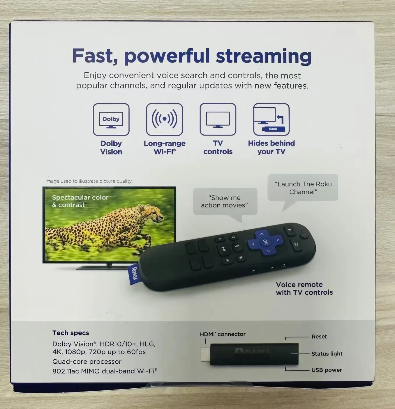 Stik Streaming baru 4K | Perangkat Streaming Roku portabel 4K/HDR/Dolby Vision, Remote suara Roku, TV langsung & Gratis