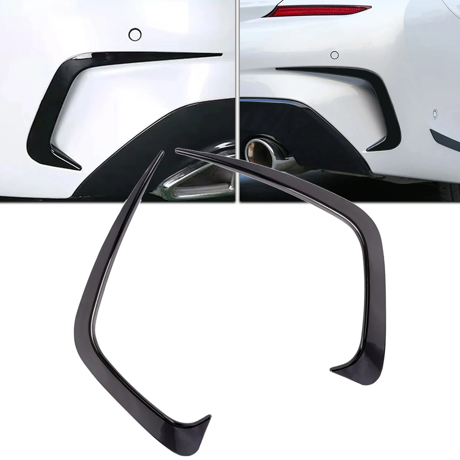 Piano Black Rear Bumper Side Air Vent Spoiler Bezel Overaly Decoration Cover Molding Trims For BMW 3 series G20 2019 2020 2021