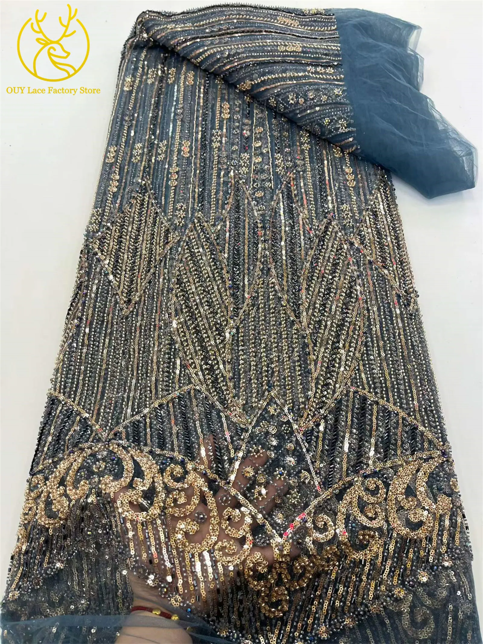 Hochwertiger, luxuriöser nigerianischer Perlen-Pailletten-Spitzenstoff im neuen Stil, weinroter afrikanischer Spitzenstoff, französische Spitze für Damen-Partykleider – Detail 6
