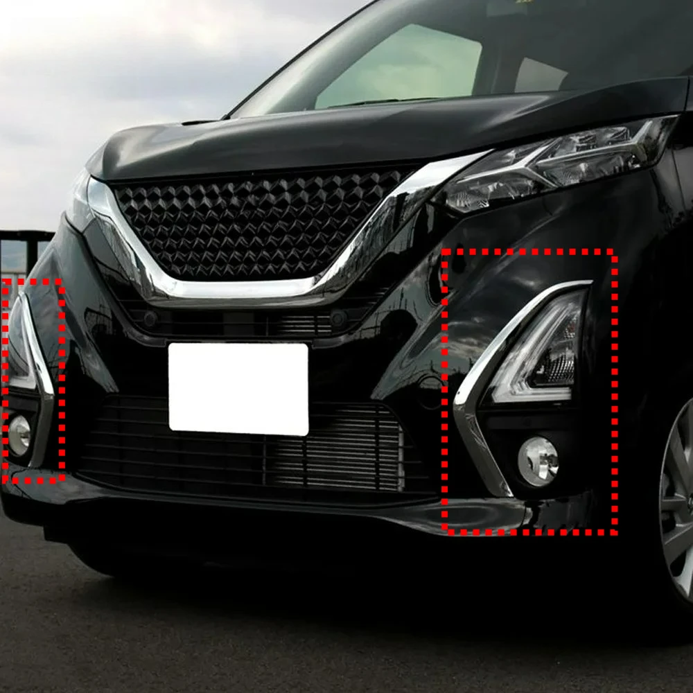 Car Styling Accessories For Nissan Dayz 2019 + Front Fog Light Lamp Trim Strip Cover Frame Exterior Sticker Protector Decoration