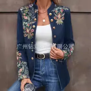 Autumn Winter New Fashion Women's Casual Trendy Stand Collar Single-breasted Long Sleeve Suit Blazers Female Coats Jackets Tops
