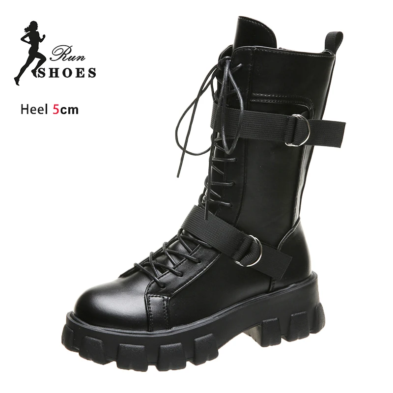 Voesnees Schwarz Mid-Kalb Stiefel Herbst Winter Dicken Boden Outdoor Casual Schuhe Für Frauen Punk Coole Booties Mujer Mode Motorrad stiefel 3