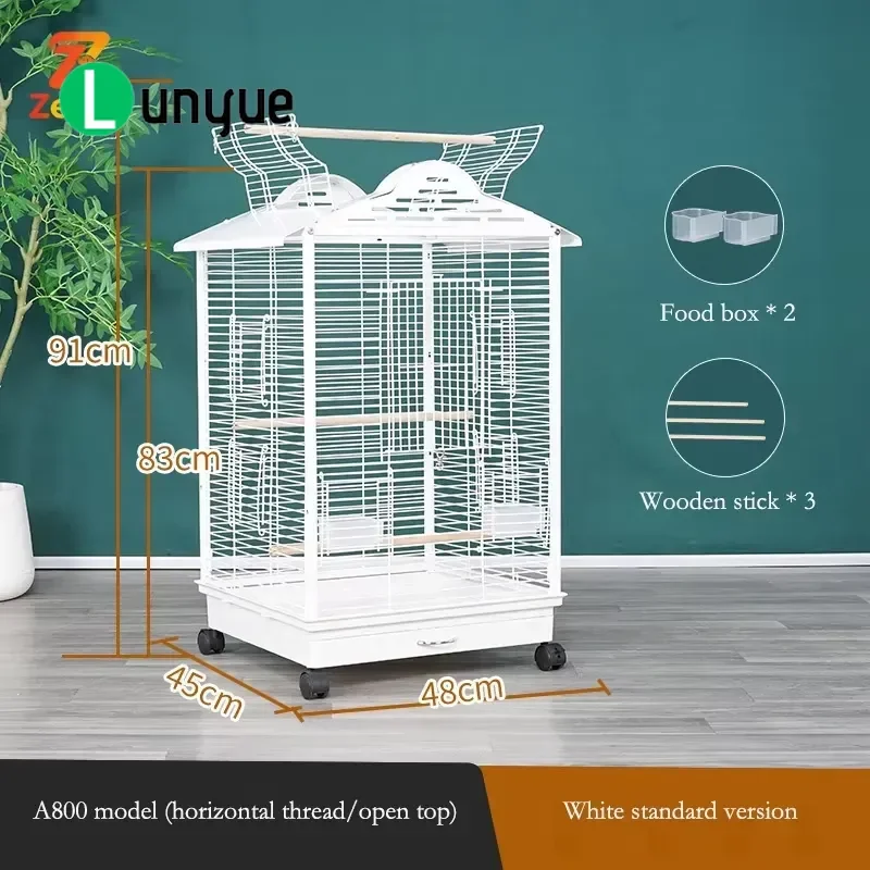 Large Metal Bird Cage for Parrots Budgies Pigeons Spacious Movable Aviary with Universal Wheels Durable Steel Wire Housing