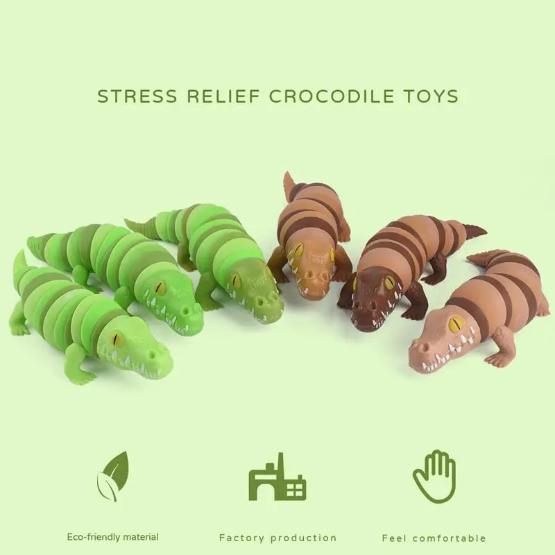 Crocodile Sensory Toy Hand Sensory Fidget Toy For Kids Cartoon Crocodile Articulated Jointed Moving Creature Toy Cute Finger Toy