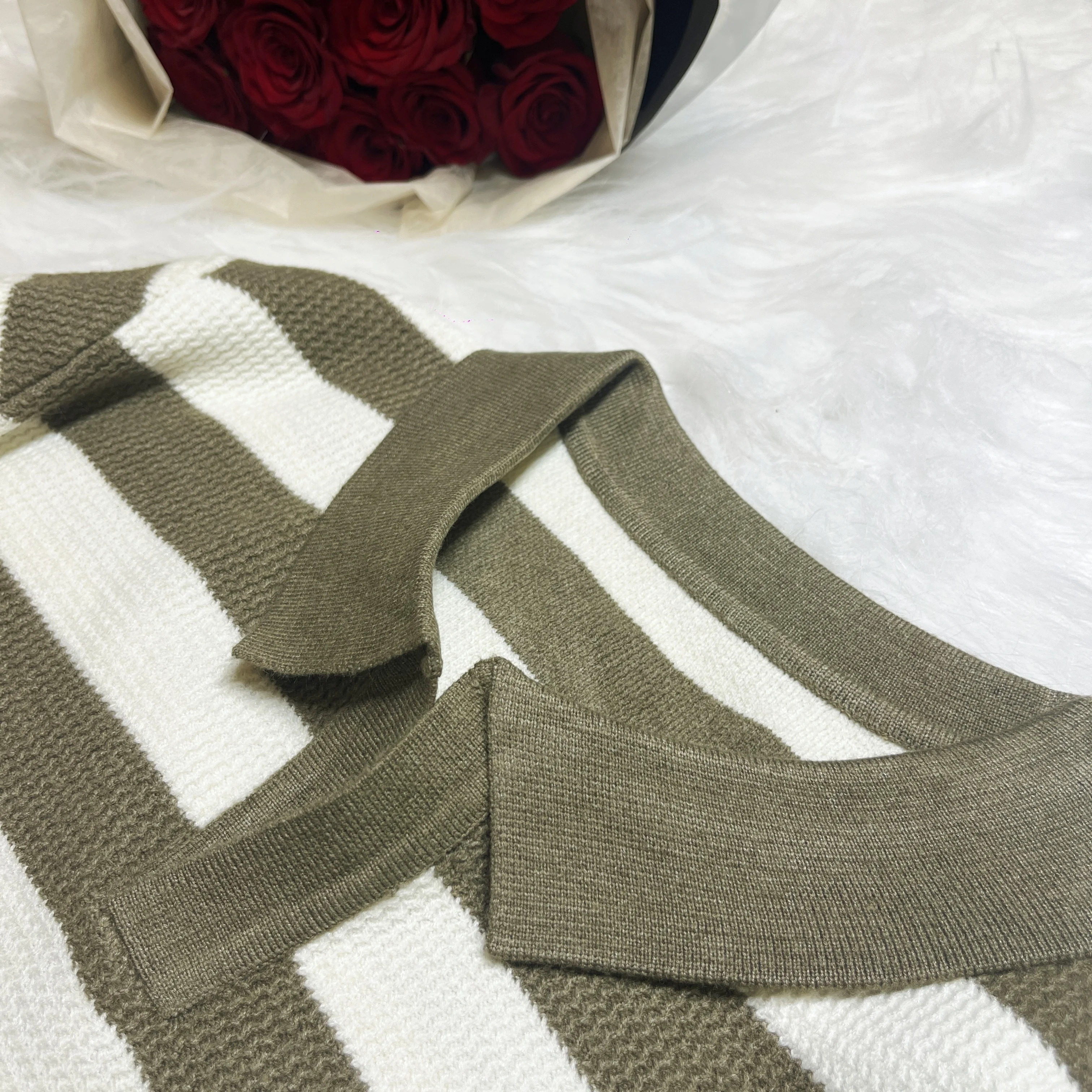 Autumn Winter Men's Lapel Sweater Trend Striped Sweaters Casual Business V-neck Pullover Slim Fit Street Wear Men Clothing 2025