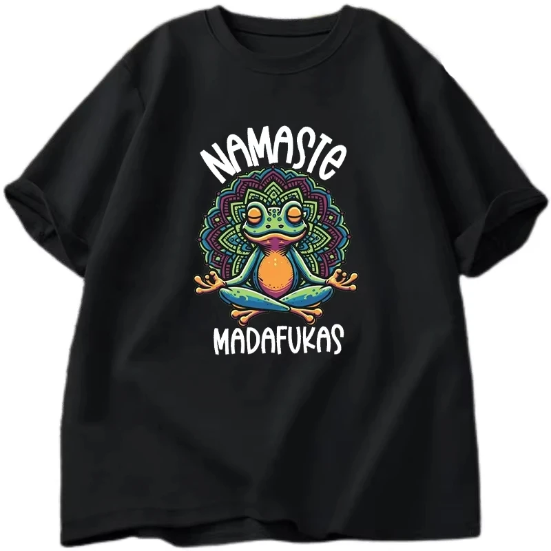 Summer Funny Yoga Frog Self Care T-Shirt Cotton Short Sleeve Positive Cottagecore Namaste Men Women Loose Oversized Tops