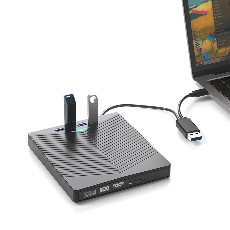 Brand-new USB 3.0 Type-C External Blu-ray Drive with SD/TF Card Slot, 7-in-1 Support for CD/DVD/VCD Reading and Writing, Compati