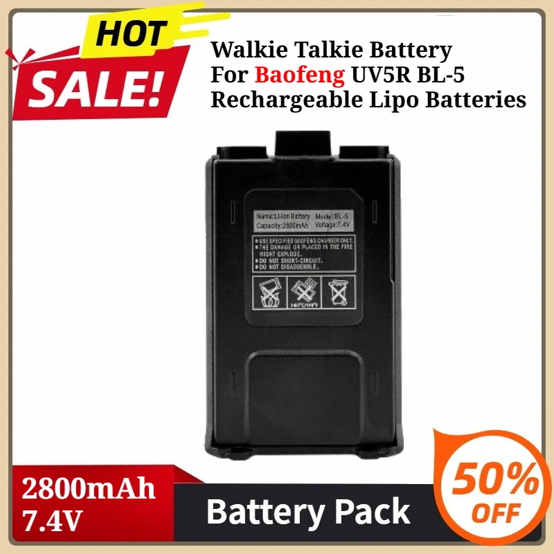 

Walkie Talkie Battery for UV5R Baofeng BL-5 Rechargeable Lipo Batteries BF-UV5R Radio Accessories UV-5R UV-5RE 2800mAh 7.4V