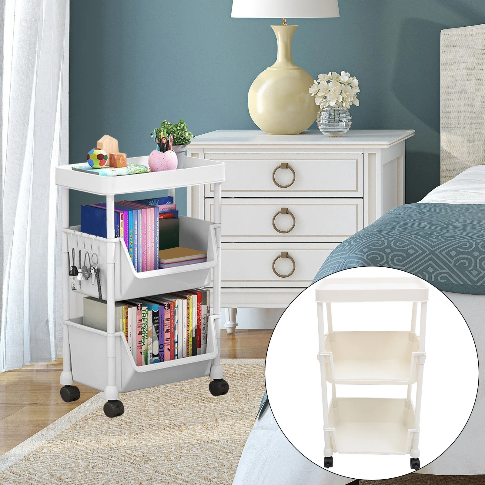 

Zerodeko Roller Bookshelf Mobile Storage Organizer Utility Shelf Rack for Home Office Space Saving