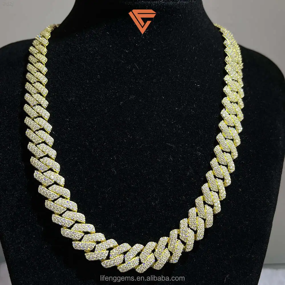 Lifeng Jewelry Ready to Ship Hip Hop Moissanite 12mm 18inches 925 Silver Moissanite Miami Cuban Link Chain