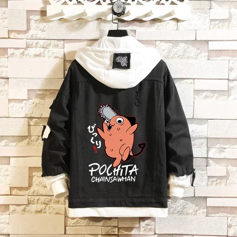 Abrigos de Anime para hombre, chaqueta vaquera de motosierra, chaquetas con capucha de Pochita, disfraces con capucha Denji, Tops informales de moda, abrigo Unisex 2024