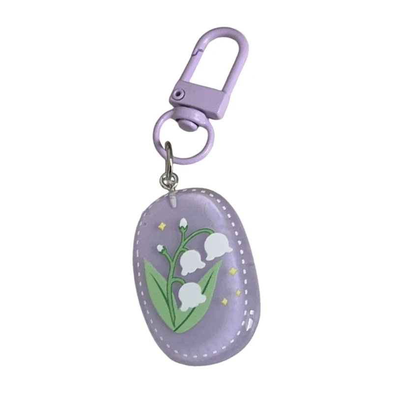 Cheerful Floral Design Resin Keychain Oval Pendant Lightweight Portable Decoration For Everyday Carry Romance Friendship E0BF