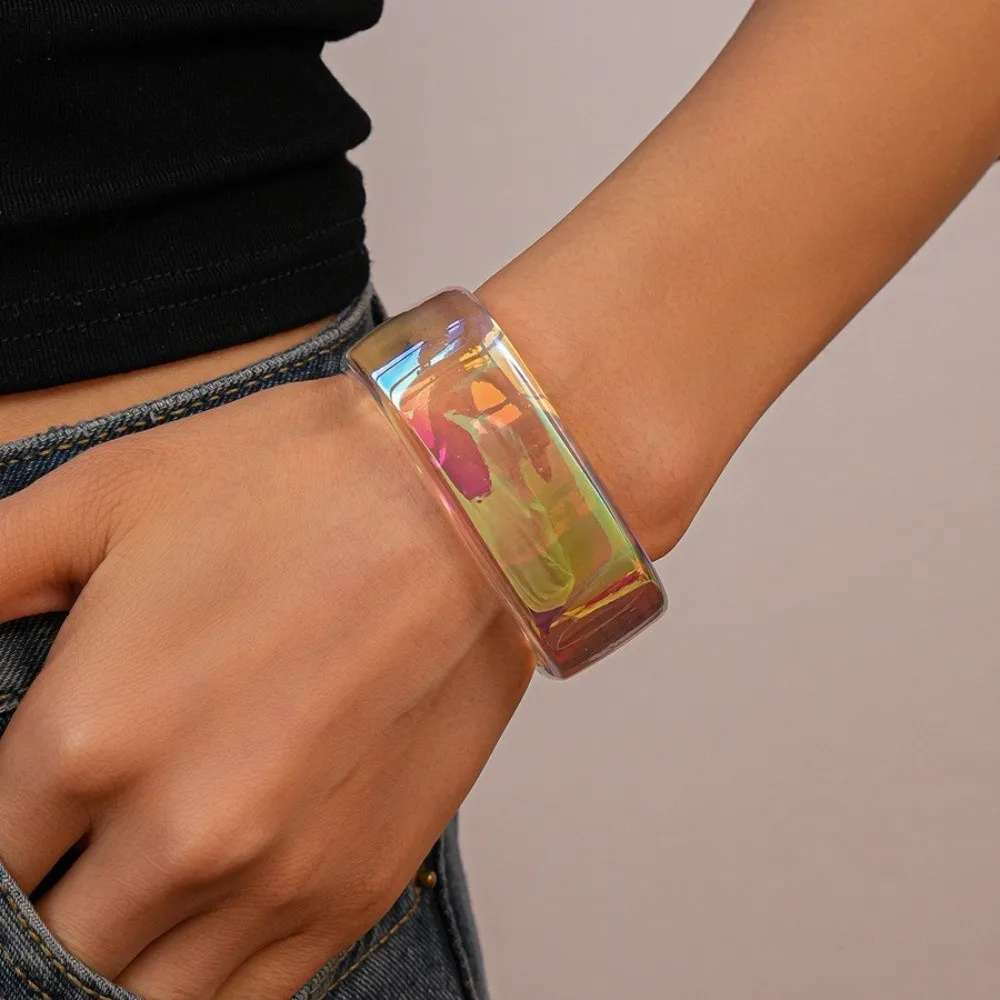 Jewelry Geometric Transparent Resin Bracelet Irregular Colorful Wide Cuff Bangle Large Gifts Opening Bangle Women