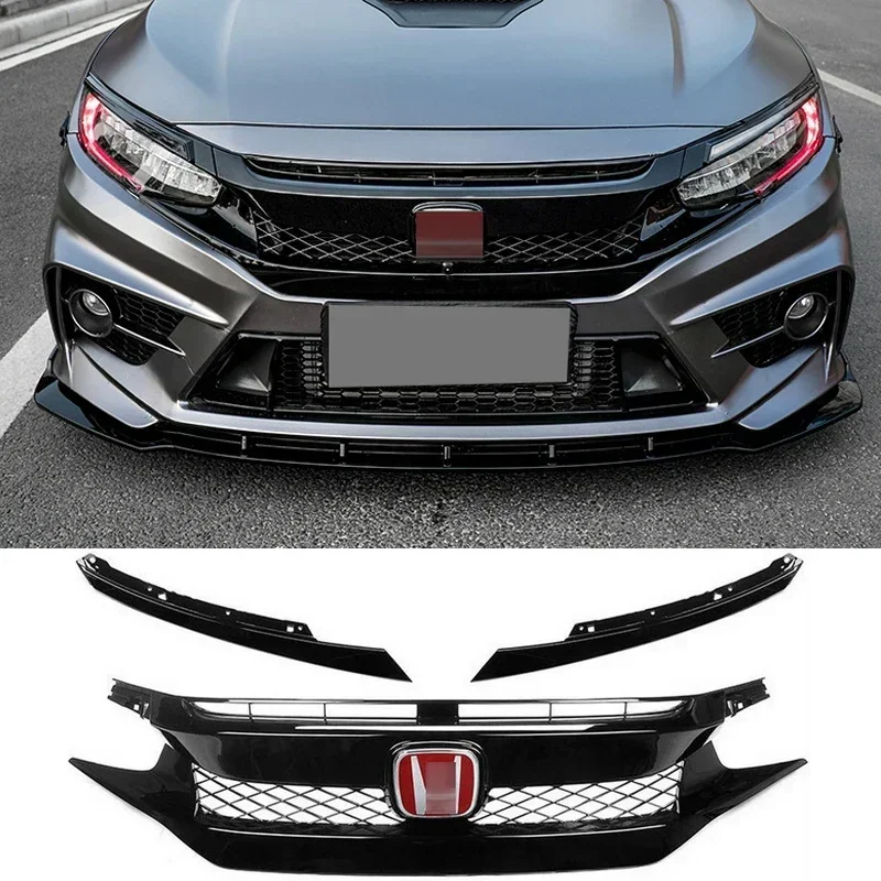 New! Racing Grill Front Bumper Grille Mesh For Honda Civic Sedan Hatchback 2016 17 18 19 20