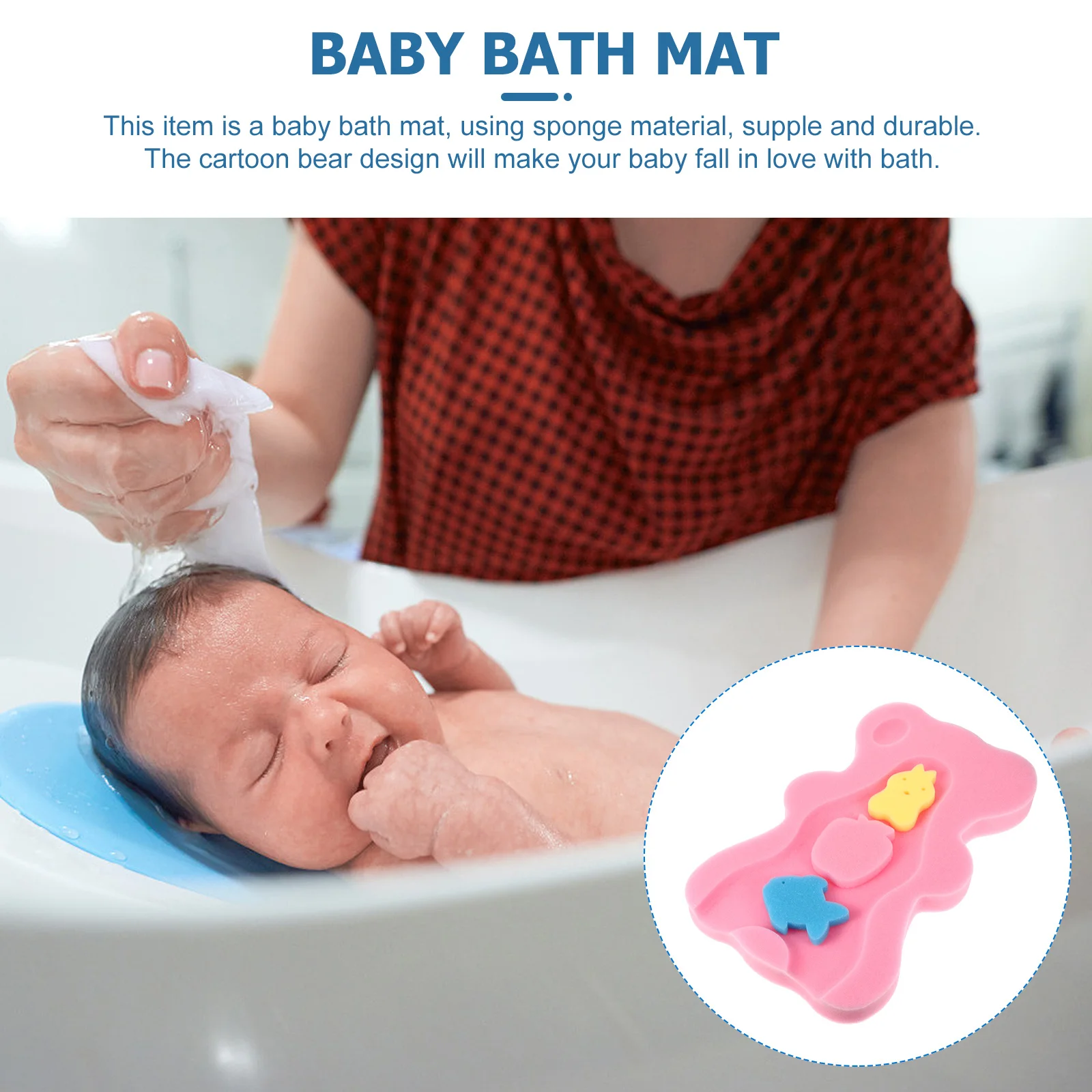 

1Set Baby Bath Mat Cartoon Bear Sponge Durable Non Slip Supple Newborn Bathtub Cushion Infant Bath Cushion