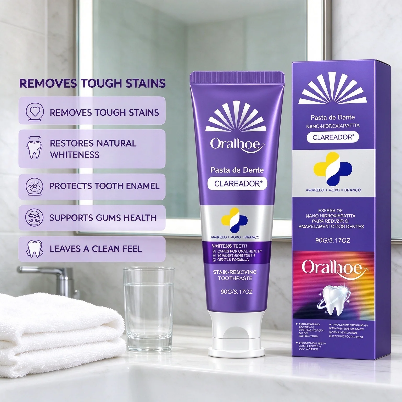 Purple Toothpaste Teeth Whitening Colour Corrector Deep Stain Removal for Yellow Teeth Smoke Stains Fresh Breath Oral Care