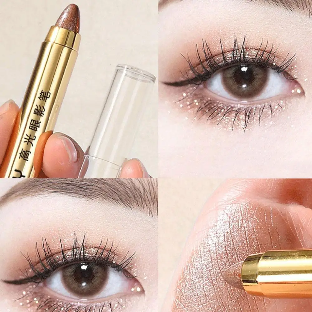 Neue Doppelkopf Lidschatten Stift Perl glanz Schimmer lange Highlight dauerhafte Make-up Auge Schönheit Werkzeuge Bleistift aufhellen Schatten con c9e9