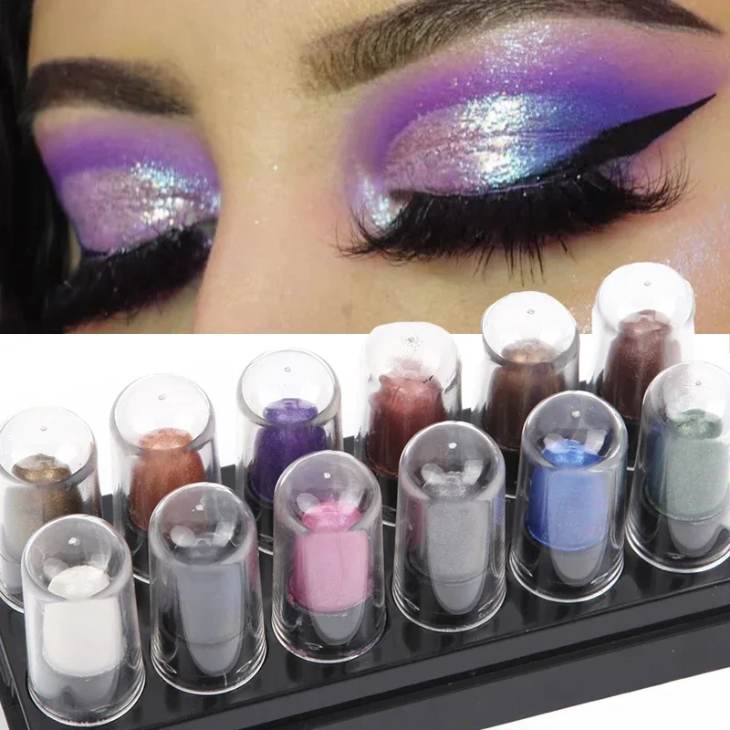 Glitter Eyeshadow Pencil Set 12 Colors Waterproof Long Lasting Glitter Shimmer Eyeshadow Pen Highlighter Stick Eyes Makeup Tools