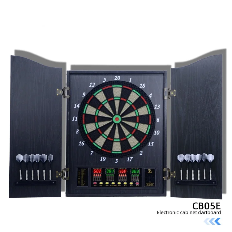 Luxury wooden electronic dart board cabinet automatic scoring system with professional gaming soft dart board