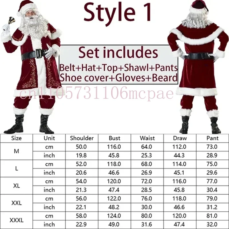 Conjunto de fantasia de Papai Noel de veludo vermelho de luxo – Roupas de festa de Natal combinando para a família para adultos, homens e crianças, terno de cosplay de Natal