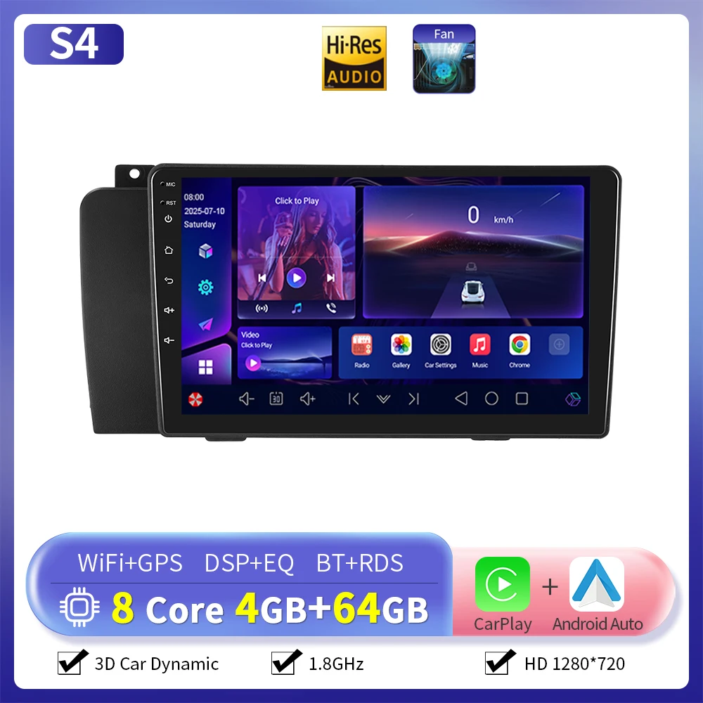 Camecho 6 + 128G Draadloze CarPlay Android Auto Autoradio voor Volvo XC70/V70/S60 2004-2007 GPS Stereo 4G WIFI Multimedia Speler